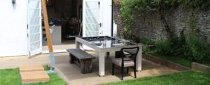 Vision Outdoor Pooltafel 7ft – Massief Europees Eiken, 3-delige Leisteen, Speciaal Buitenlaken